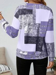 INAWLY 女士几何印花拉链高领落肩长袖休闲卫衣，适合秋冬季毕业季、返校季、毕业典礼、教师节等场合，返校季套头衫秋季卫衣 - 紫色 - 查看 2