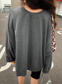 DAZY Women Leopard Print Lace-Up Decoration Crew Neck Sweatshirt Cheetah Print,Fall Clothes - Grey - View 5