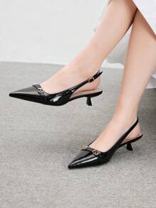 CUCCOO BIZCHIC Women's Black Simple Pointed Toe Low Heel Flats New Year Holiday - Black - View 1