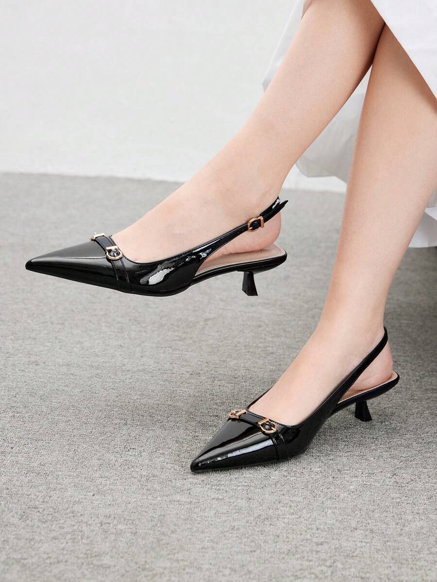 CUCCOO BIZCHIC Women's Black Simple Pointed Toe Low Heel Flats New Year Holiday - Black - View 1