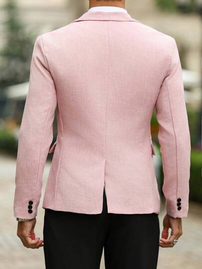 Manfinity Mode Men's Solid Color Stand Collar Long Sleeve Single-Breasted Casual Formal Suit Blazer For Autumn Formal