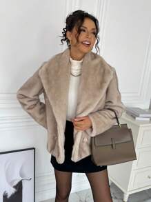 Women Fluffy Coats Fall Cloth For Women - Khaki - View 4