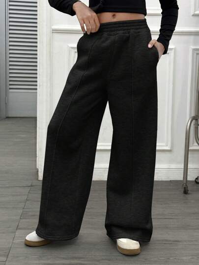 SHEIN Calças de malha retas casuais da moda para meninas pré-adolescentes