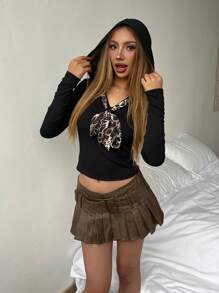 INAWLY Camiseta de manga larga con capucha ajustada con estampado de leopardo para mujer, Camisetas casuales con estampado gráfico de guepardo para tops de outfits de primavera para mujer