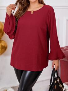 EMERY ROSE Camisa de manga de campana de unicolor informal de talla grande, ropa de Año Nuevo, ropa de fiesta, ropa del Día de San Valentín