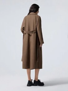 LYSMO Women's Plain Lapel Neck Double-Breasted Long Casual Coat, Autumn/Winter