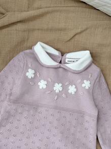 SHEIN Tuta da neonata in maglia con colletto Peter Pan, maniche lunghe, motivo floreale rosa, adatta per autunno/inverno