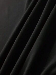 SHEIN LUNE 加大码圣诞老人标语圣诞印花圆领长袖T恤上衣女款图案T恤春季上衣 - 黑色 - 查看 5