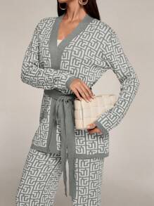 Modelyn 2pcs Knit Set: Tie-Up Top And Long Pants 2 Pieces Set - Grey - View 7