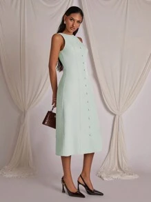 COSMINA Vestido midi sin mangas de unicolor para mujer, casual y de moda para uso diario
