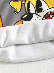 2pcs/Set Young Boys Casual College Style Comfortable And Fashionable Simple Practical Cute Playful Cartoon Animal Printed Thermal Lined Hoodie And Pants, Suitable For Young Boys Outfits, Back To School, Young Boy Clothes, Daily Wear, School, Outings, Sports, Autumn And Winter