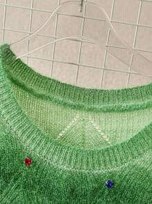Calvaya Plus Size Women Casual Ombre Crew Neck Long Sleeve Sweater Pullover, Autumn/Winter Knit Pullover Fall - Green - View 6