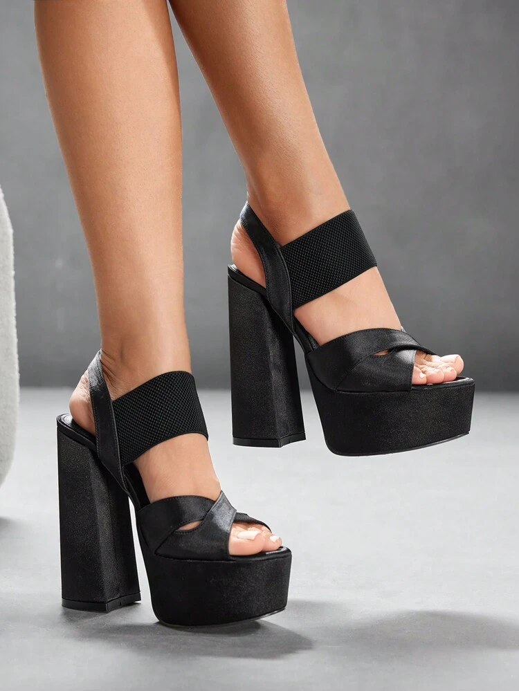 CUCCOO LuxiPop Women's Fashionable Sexy Black Thick High Heel Platform High Heel Sandals, Suitable For Night Out Wear, Party Outfit, Halloween, Christmas, New Year Party, Thick Sole Shoes