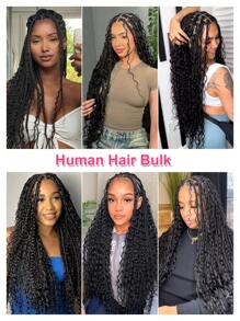 3 Bundles High Volume Braiding Hair Bulk No Weft Deep Wave Crochet Human Hair Boho Braids Natural Black Color Hair Extension Enough Full Head Weight 4.93 Ounce Knotless Braids Hair Extentions