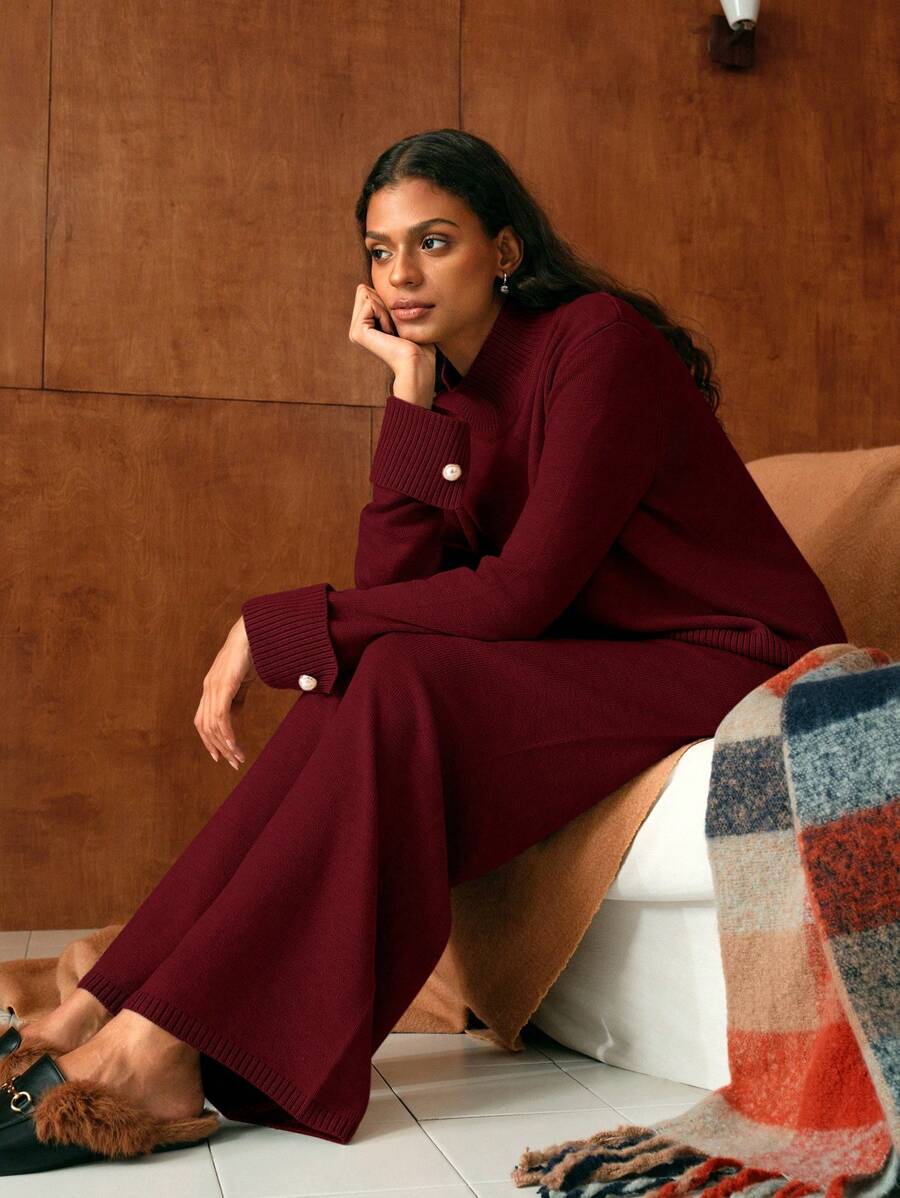 MOTF PREMIUM HIGH NECK BUTTON DETAIL SWEATER & SWEATER PANTS