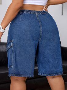 SHEIN CURVE+ 大码水洗休闲牛仔短裤