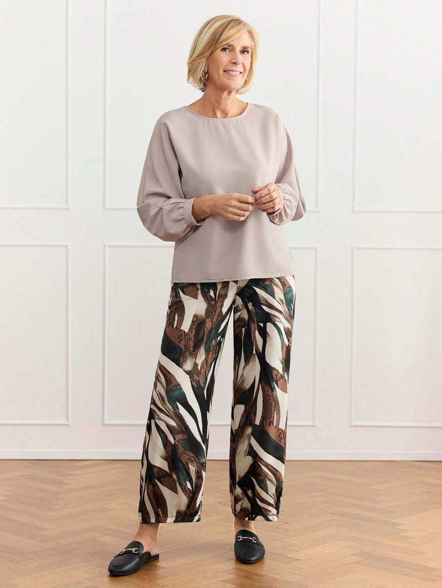 SHEIN LUNE 2pcs/Set Women Casual Round Neck Long Sleeve Top And Long Pants Set - Multicolor - View 1