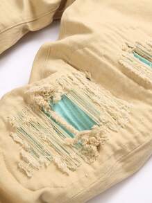 Manfinity Roughcore Men's Simple Fashionable Casual Everyday Denim Jeans - Apricot - View 3