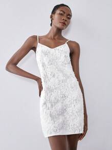 Lumivelle Elegante vestido estilo francés delgado con cuentas, mini vestido con lentejuelas, vestido de fiesta de alta gama, vestido blanco para fiestas y eventos