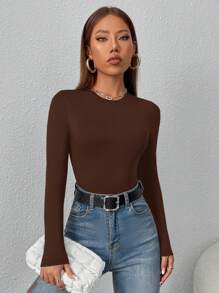 SHEIN PETITE Solid Slim Fit Spring Women Bodysuit