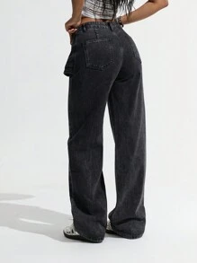 SHEIN Jeanoir Mujeres Jeans de pierna acampanada informal con diseño de panel de cintura, jeans de pierna recta versátiles