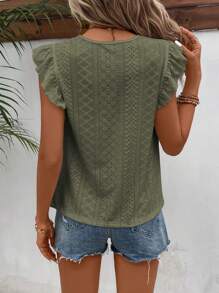 SHEIN Frenchy maglietta con scollo rotondo, orlatura di pizzo e rifiniture arricciate con ricami occhiellati
