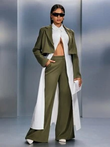 SHEIN SXY 2pcs/Set Green Suit, Loose Fit Cropped Jacket + Wide-Leg Pants, Autumn/Winter & Early Spring