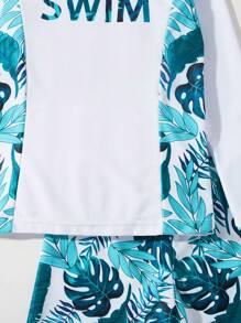 SHEIN 2 件装青少年男孩夏季休闲度假主题长袖泳衣上衣和泳裤 - 藍色 - 查看 6