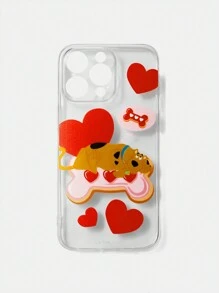 SCOOBY-DOO X SHEIN Fashionable Cartoon Dog & Heart Print Transparent Phone Case, For Valentine's Day