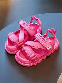 زوج من صنادل رياضية صيفية لكلا الجنسين من الأطفال ، صنادل شاطئية لأطفال الذكور ذات كابة سميكة للأصابع المفتوحة لأطفال متوسطي وكبار الحجم، صنادل لإناث ذات أرضية ناعمة ومانعة للانزلاق - روز أحمر - مشاهدة 2