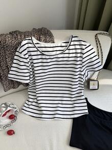 SHEIN EZwear Camisetas básicas de punto con cuello redondo, de ajuste ceñido, para mujer de talla grande, en paquete múltiple, diseño lindo para primavera