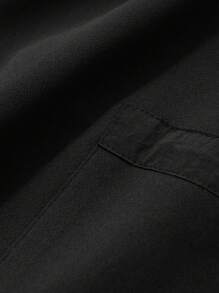 FRIFUL Women's Waist Cinching Solid Color Splice Mid-Length Dress - Black - View 7