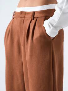 SHEIN EZwear Pantalones rectos elegantes de oficina para mujer con bolsillos y cinturón de color a bloque