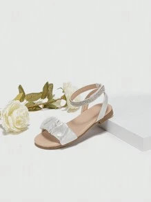 Girls' Silver Metallic Ruffled Fashion Sandals - Silver - View 4
