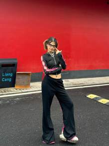 SHEIN EZwear Chaqueta con capucha con lazo hueco para mujer, estilo Y2K