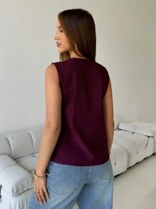 Aloruh Top de chaleco de mujer de uso diario y para la oficina, elegante y sexy, con escote profundo en V y hebilla de metal decorativa, en color burdeos