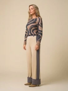 LanaWest Women's Fashionable Casual Commute Comfortable Straight Leg Loose Color Block Sweatpants