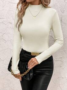 SHEIN Clasi Women's Warm Knitted Fleece T-Shirt  Turtleneck  Flannel T-Shirt