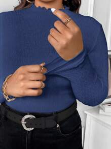 Celure Jersey de punto con cuello alto y manga larga, ajustado y versátil para otoño/invierno, tallas grandes para mujeres