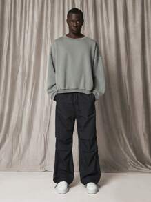 SUMWON Premium Oversized Crewneck Sweatshirt Casual Cotton Blend Pullover Drop Shoulder Loungewear Athletic Streetwear Fall Winter Essential - Grey - View 3