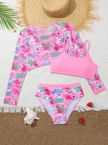 Tween Girls' Minimalist Fashion Beach Vacation Camisole Cover-Up & Panties Swimwear Set