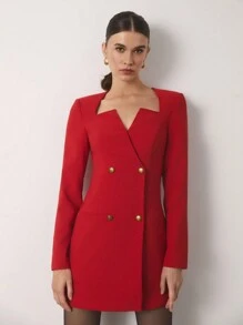 COSMINA Robe mini urbaine de navettage à manches longues et col en V rouge pour femmes, tenue du Nouvel An