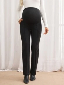 SHEIN Pregnancy Casual Versatile Solid Color High-Waist Skinny Pants - Black - View 4