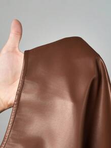 Slaydiva Women's Fashion Sexy Low-Cut PU Leather Long Sleeve Bodysuit - Brown - View 3
