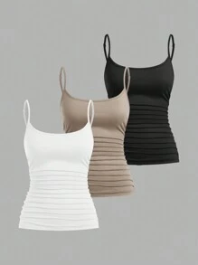 SHEIN EZwear Multicolor Knit Ruched Casual Tank Top For Women - Multicolor - View 1