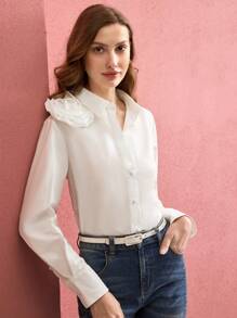 MOTF PREMIUM BLUSA ABOTONADA FLORAL ESTÉREO - Blanco - Ver 6