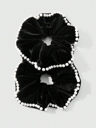 Kawaii 2 piezas de coleteros con estilo gótico de perla blanca falsa y negro, elegantes, de moda y casuales para mujeres, adecuados para uso diario y como regalo