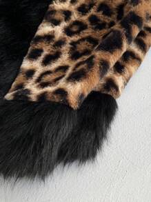 Viva Relle Plus Size Women Leopard Print Contrast Color Fuzzy Jacket For Autumn/Winter - Multicolor - View 8