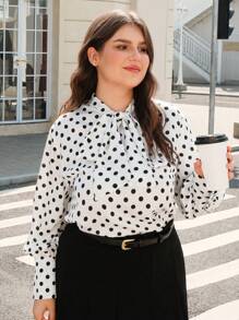 SHEIN MOD Plus Size Vintage Romantic Cute Bowknot Blouse For Women, Suitable For Commuting, Casual, Modern Urban, Elegant Party