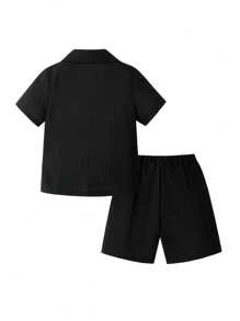 SHEIN 2pcs/Set Young Boys Elegant School Uniform Blazer And Shorts Black Suit Set, Versatile For Weddings, Graduations, Anniversaries, Parties, Balls, Birthdays, Commuting, School, Daily Leisure, Vacation, Travel, Sports, Suitable For Young Boy, School Boys Outfits, Family Matching Outfits, Spring And Summer Season.